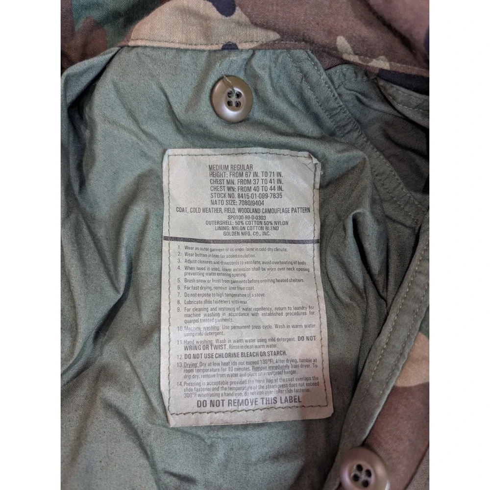 US‎ Army Field Woodland Camo Field Coat Cold Weather Medium Reg.